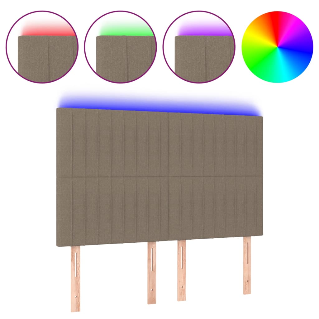 vidaXL Zagłówek do łóżka z LED, taupe, 144x5x118/128 cm, tkanina