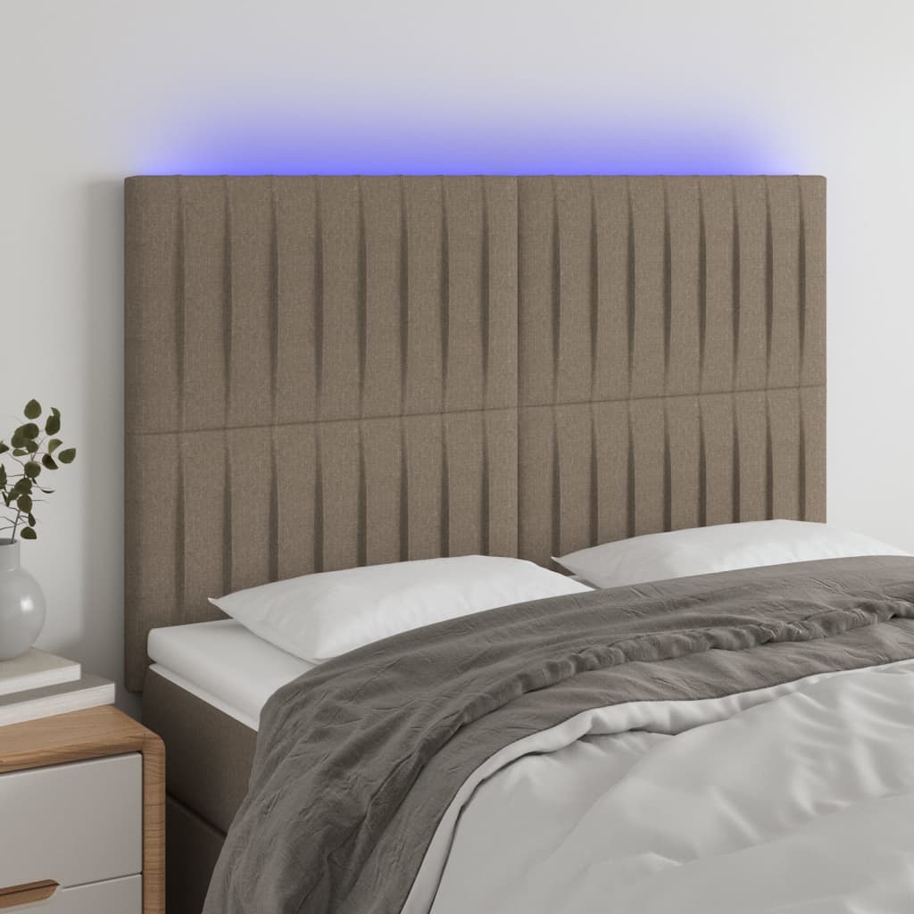 vidaXL Zagłówek do łóżka z LED, taupe, 144x5x118/128 cm, tkanina