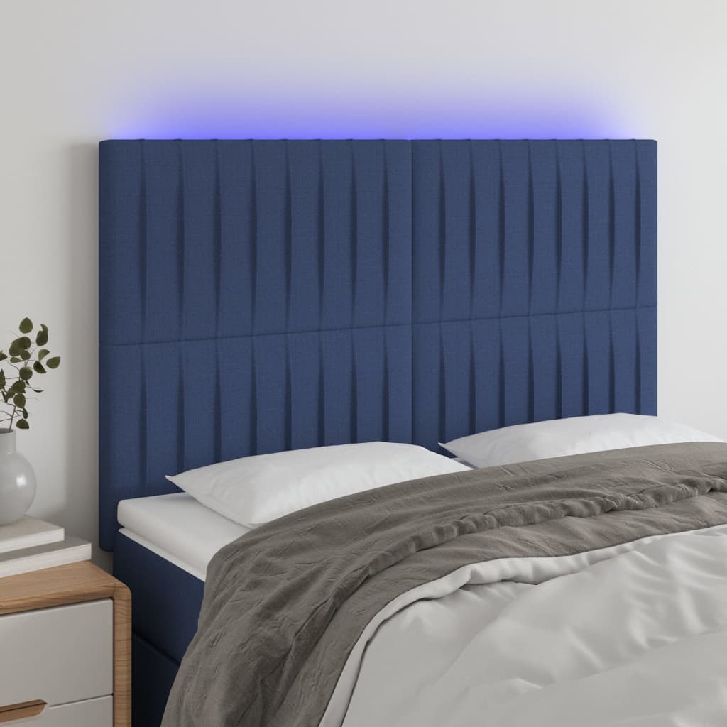 vidaXL Zagłówek do łóżka z LED, niebieski, 144x5x118/128 cm, tkanina