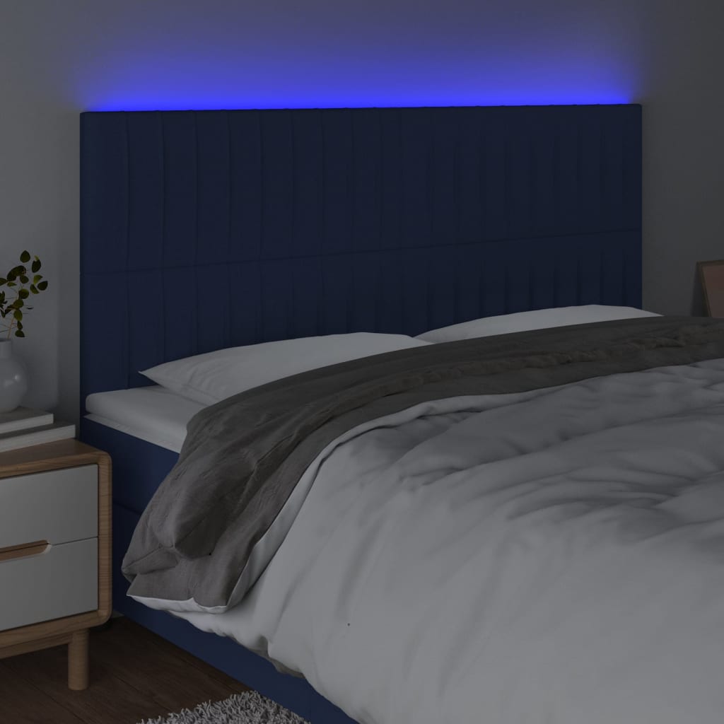 vidaXL Zagłówek do łóżka z LED, niebieski, 160x5x118/128 cm, tkanina