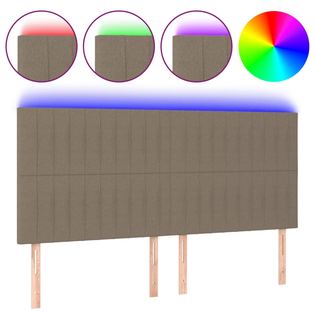 vidaXL Zagłówek do łóżka z LED, taupe, 180x5x118/128 cm, tkanina