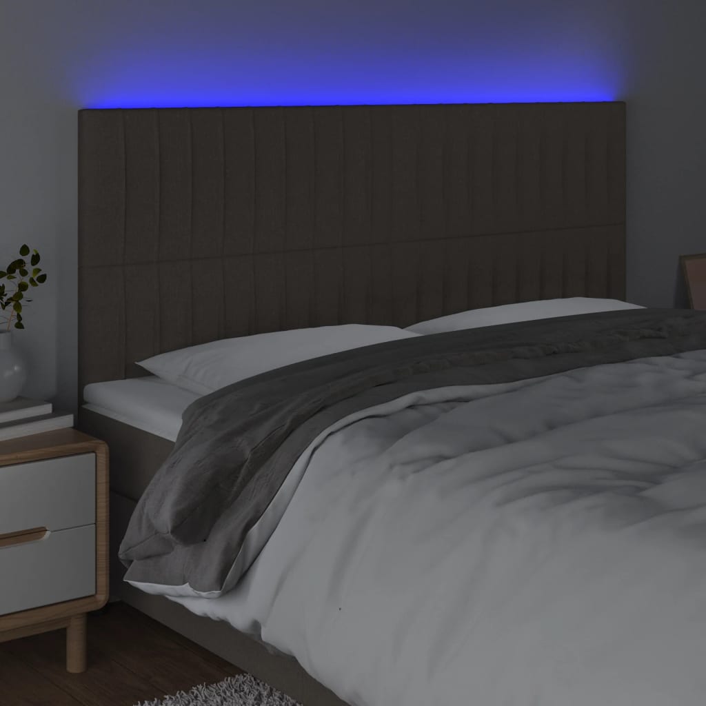 vidaXL Zagłówek do łóżka z LED, taupe, 180x5x118/128 cm, tkanina