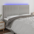 vidaXL Zagłówek do łóżka z LED, jasnoszary, 200x5x118/128 cm, tkanina