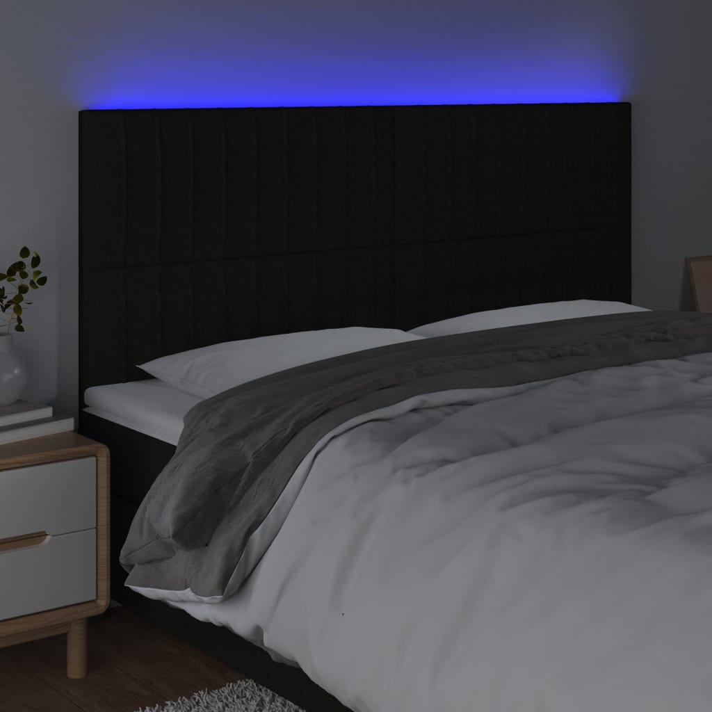 vidaXL Zagłówek do łóżka z LED, czarny, 200x5x118/128 cm, tkanina