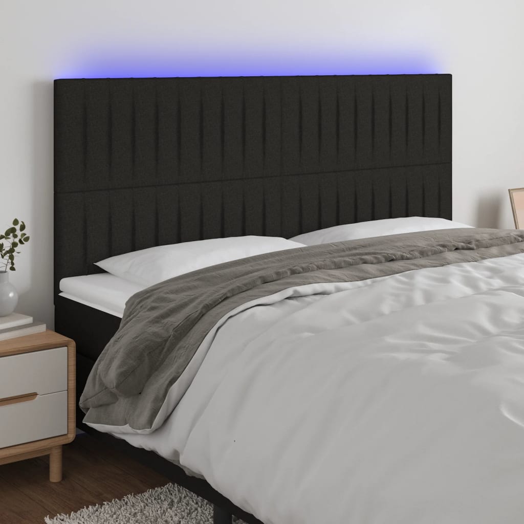 vidaXL Zagłówek do łóżka z LED, czarny, 200x5x118/128 cm, tkanina