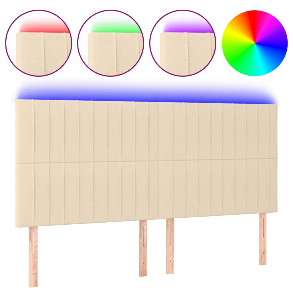 vidaXL Zagłówek do łóżka z LED, kremowy, 200x5x118/128 cm, tkanina