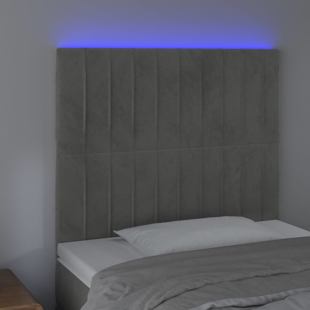 vidaXL Zagłówek do łóżka z LED, jasnoszary, 80x5x118/128 cm, aksamit