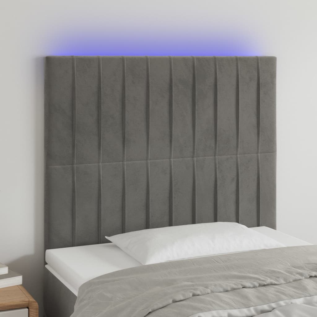 vidaXL Zagłówek do łóżka z LED, jasnoszary, 80x5x118/128 cm, aksamit