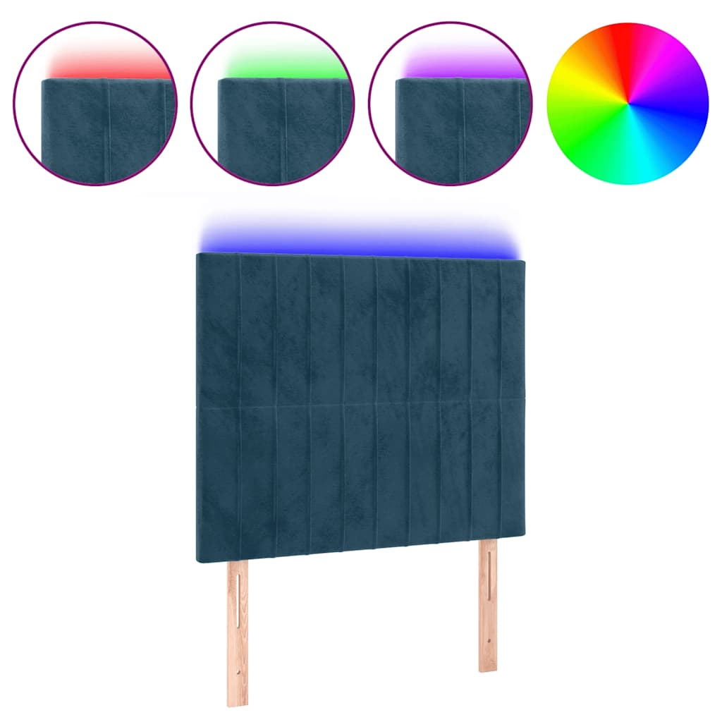 vidaXL Zagłówek do łóżka z LED, ciemnoniebieski, 80x5x118/128 cm