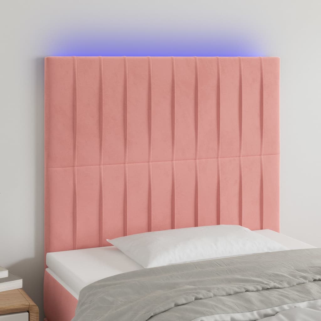 vidaXL Zagłówek do łóżka z LED, różowy, 80x5x118/128 cm, aksamit