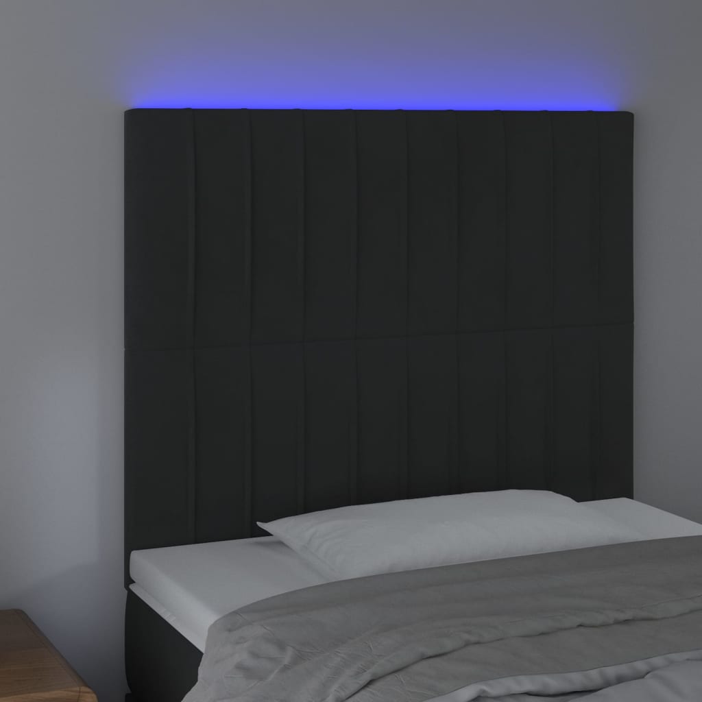 vidaXL Zagłówek do łóżka z LED, czarny, 90x5x118/128 cm, aksamit