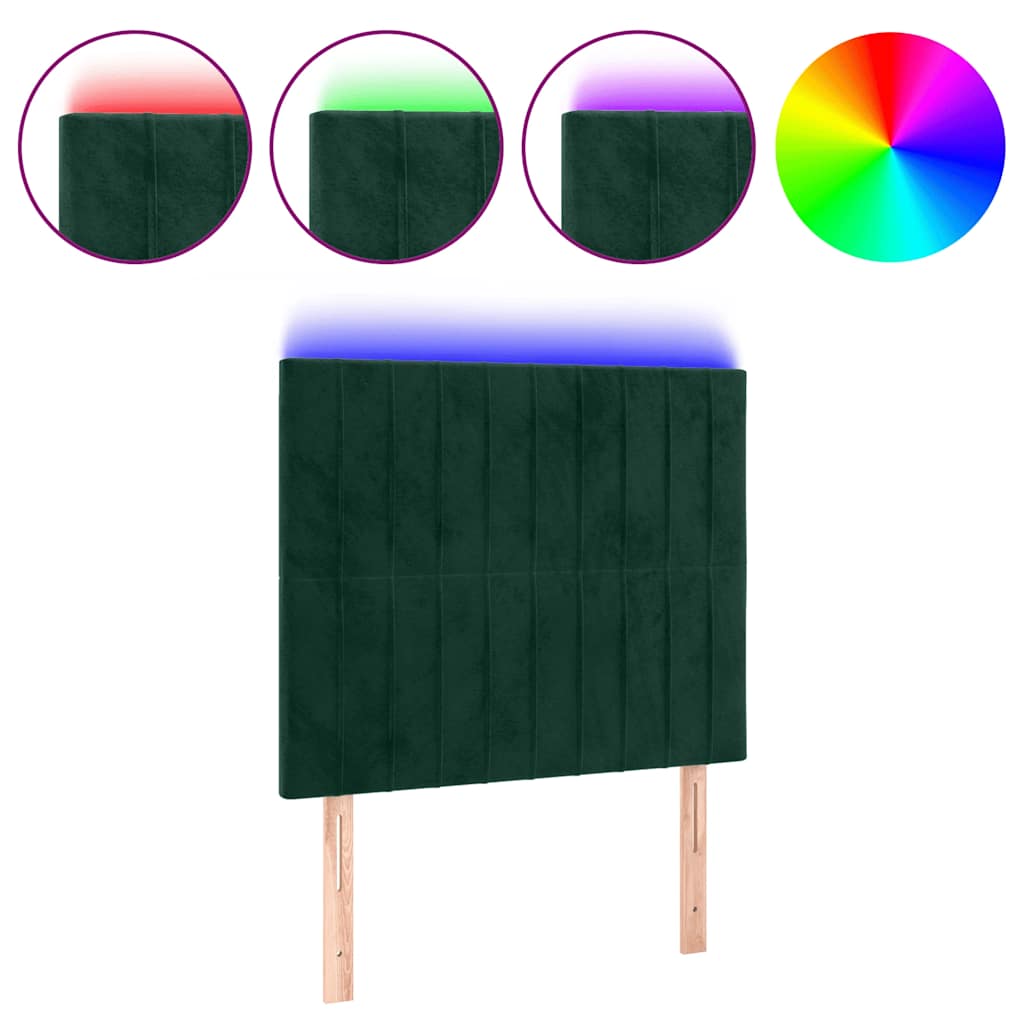 vidaXL Zagłówek do łóżka z LED, ciemnozielony, 90x5x118/128cm, aksamit