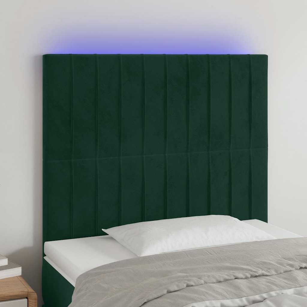 vidaXL Zagłówek do łóżka z LED, ciemnozielony, 90x5x118/128cm, aksamit