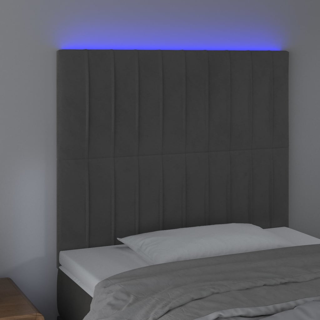 vidaXL Zagłówek do łóżka z LED, ciemnoszary, 100x5x118/128 cm, aksamit