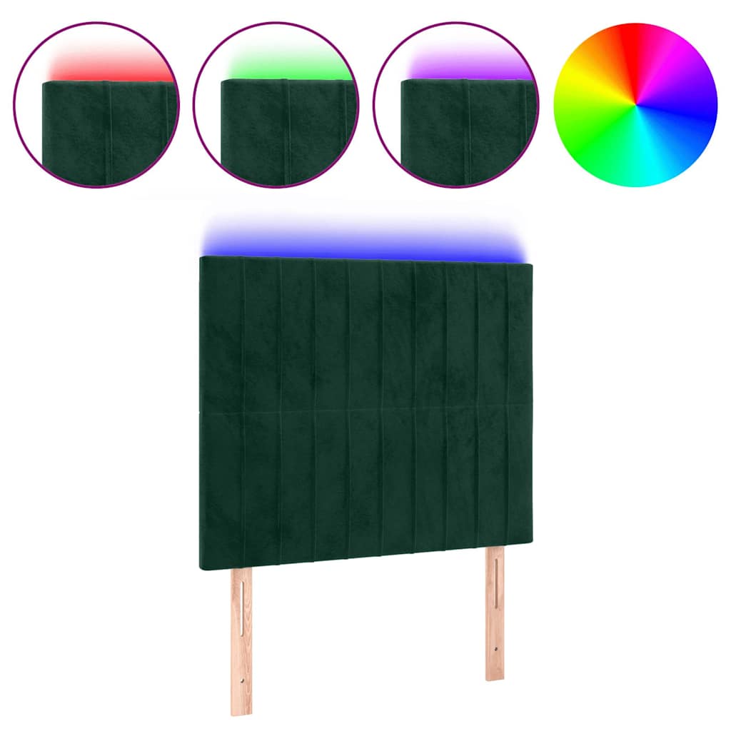 vidaXL Zagłówek do łóżka z LED, ciemnozielony, 100x5x118/128 cm