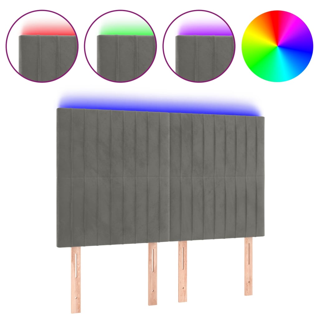 vidaXL Zagłówek do łóżka z LED, jasnoszary, 144x5x118/128 cm, aksamit