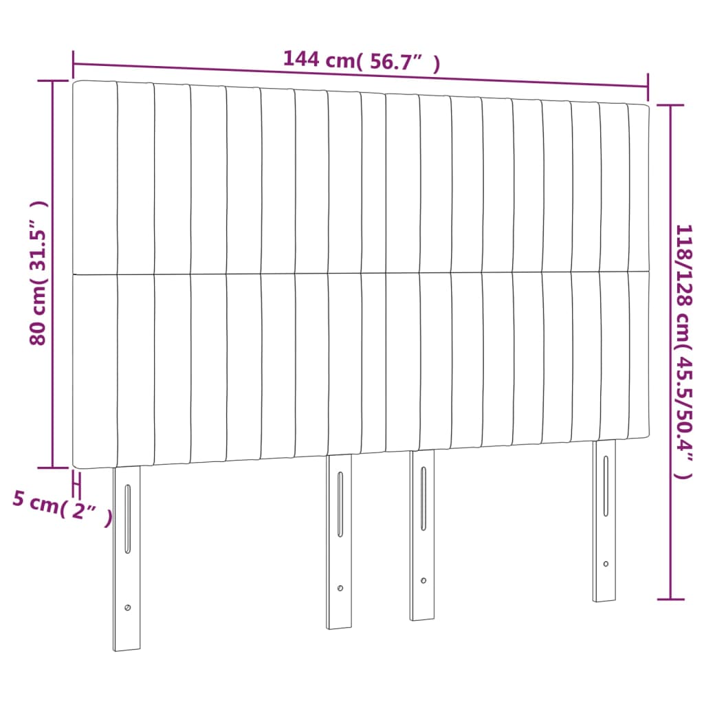vidaXL Zagłówek do łóżka z LED, jasnoszary, 144x5x118/128 cm, aksamit