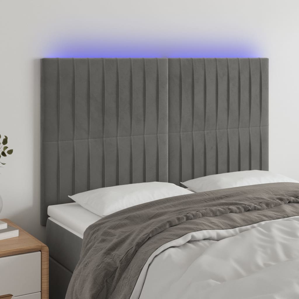 vidaXL Zagłówek do łóżka z LED, jasnoszary, 144x5x118/128 cm, aksamit