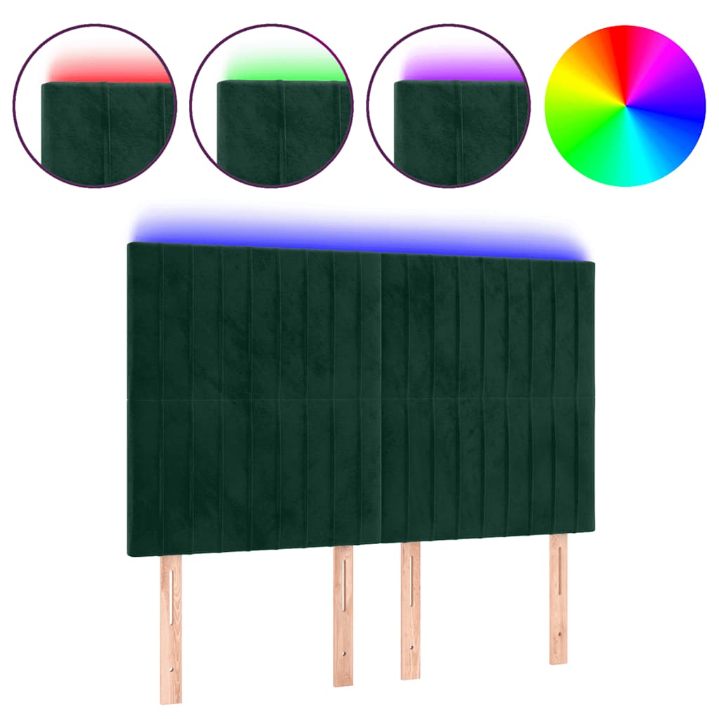 vidaXL Zagłówek do łóżka z LED, ciemnozielony, 144x5x118/128 cm