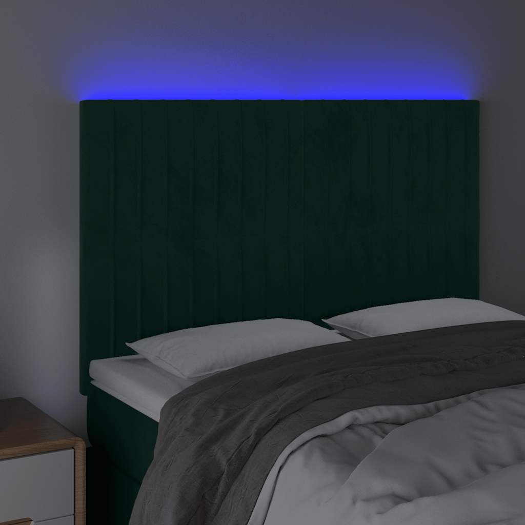 vidaXL Zagłówek do łóżka z LED, ciemnozielony, 144x5x118/128 cm