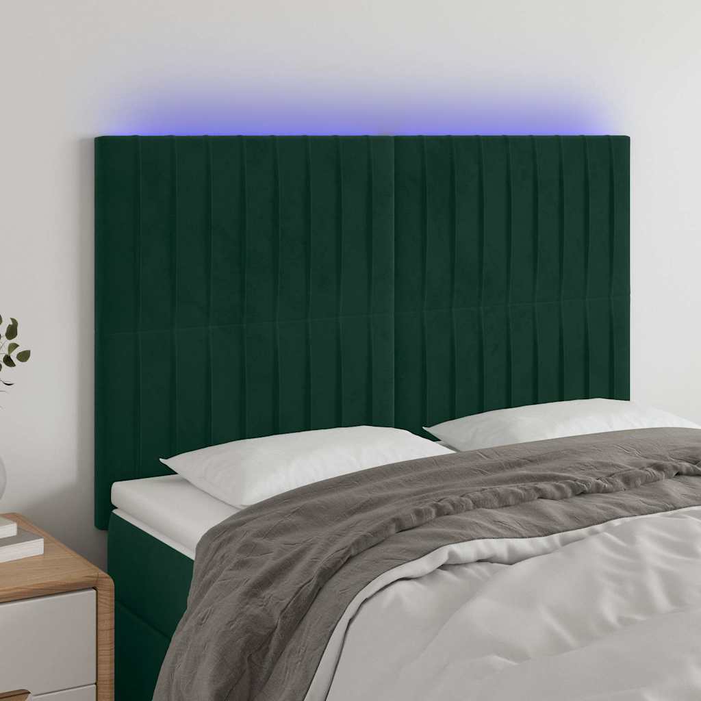vidaXL Zagłówek do łóżka z LED, ciemnozielony, 144x5x118/128 cm