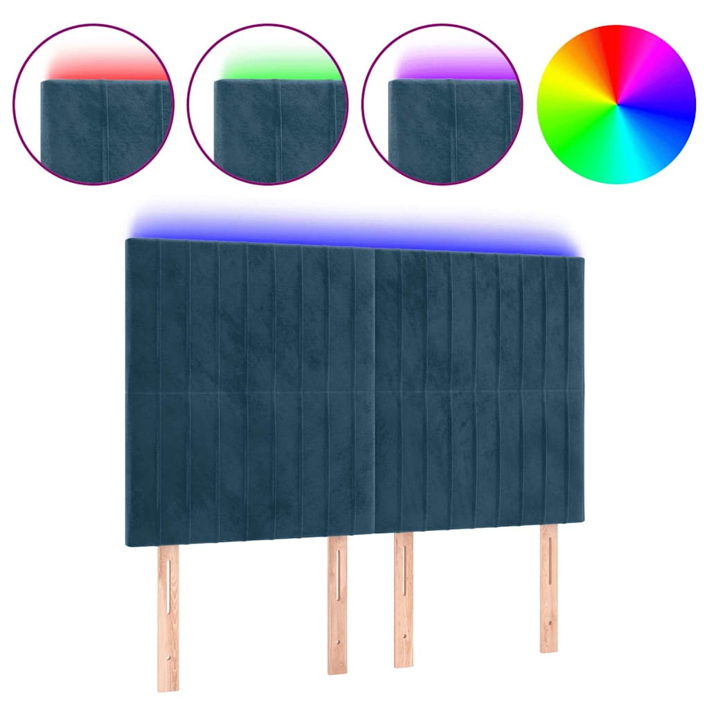 vidaXL Zagłówek do łóżka z LED ciemnoniebieski, 144x5x118/128 cm