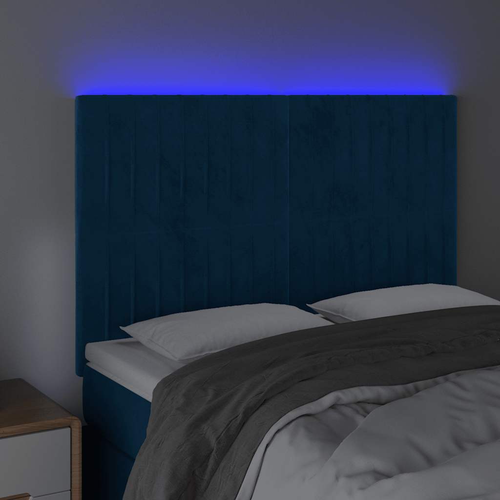 vidaXL Zagłówek do łóżka z LED ciemnoniebieski, 144x5x118/128 cm