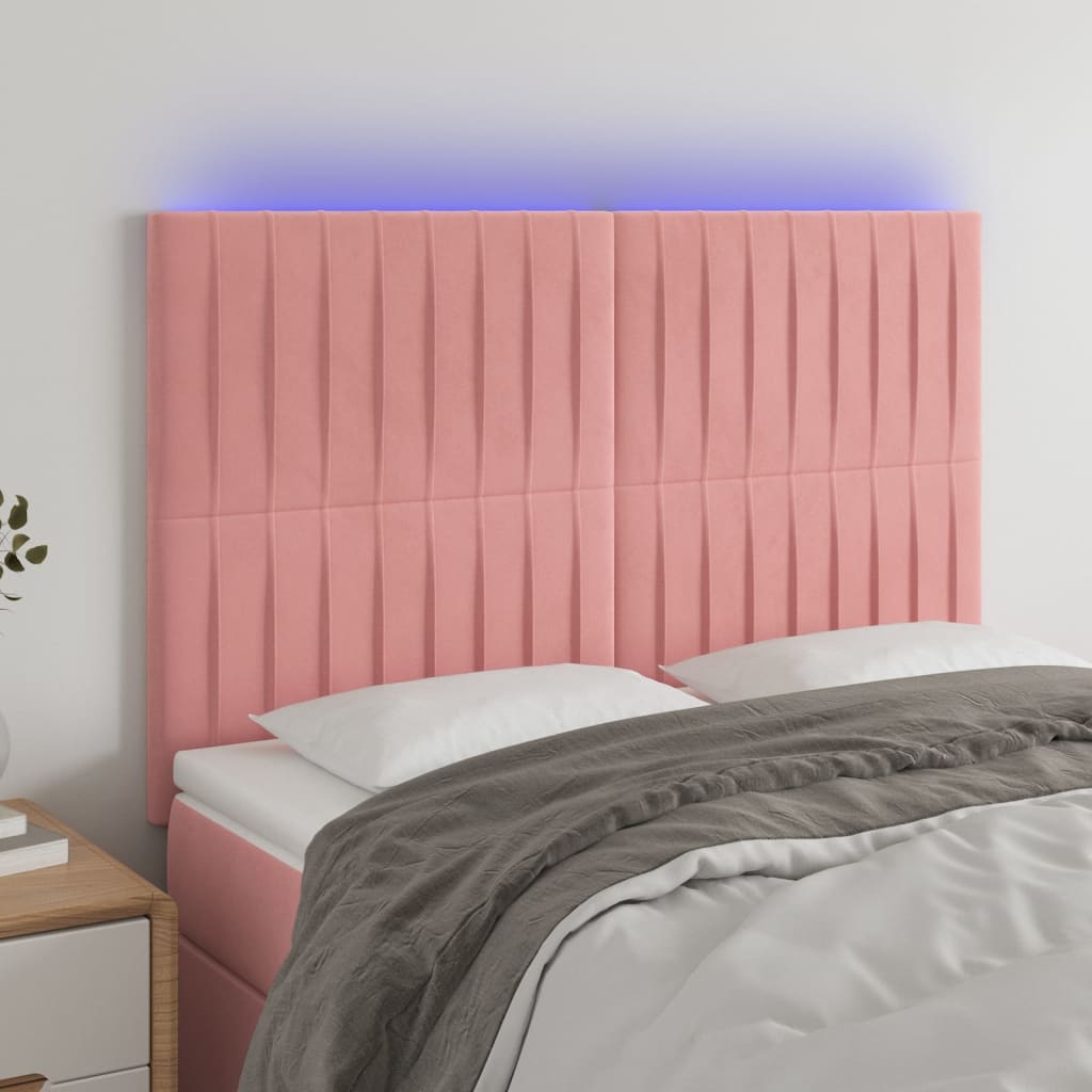 vidaXL Zagłówek do łóżka z LED, różowy, 144x5x118/128 cm, aksamit