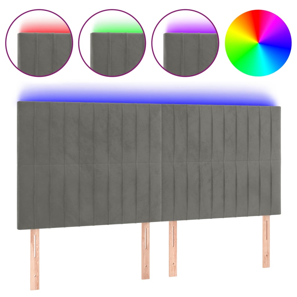 vidaXL Zagłówek do łóżka z LED, jasnoszary, 160x5x118/128 cm, aksamit
