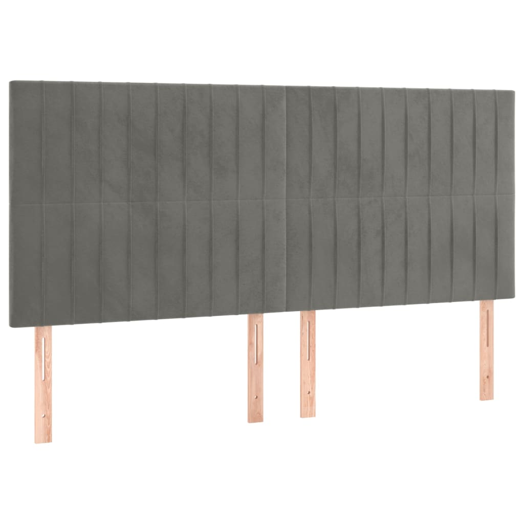 vidaXL Zagłówek do łóżka z LED, jasnoszary, 160x5x118/128 cm, aksamit