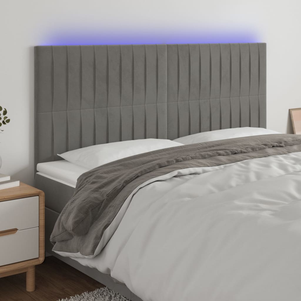 vidaXL Zagłówek do łóżka z LED, jasnoszary, 160x5x118/128 cm, aksamit