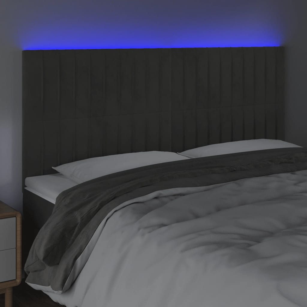 vidaXL Zagłówek do łóżka z LED, ciemnoszary, 160x5x118/128 cm, aksamit