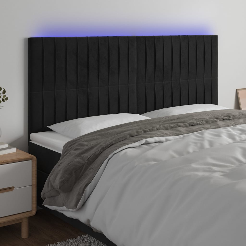 vidaXL Zagłówek do łóżka z LED, czarny, 160x5x118/128 cm, aksamit