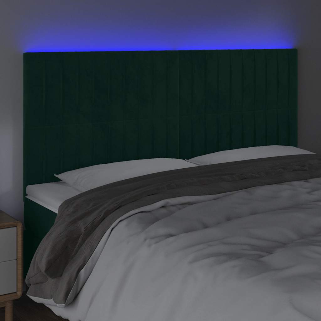 vidaXL Zagłówek do łóżka z LED, ciemnozielony, 160x5x118/128 cm