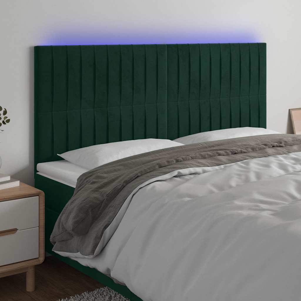 vidaXL Zagłówek do łóżka z LED, ciemnozielony, 160x5x118/128 cm