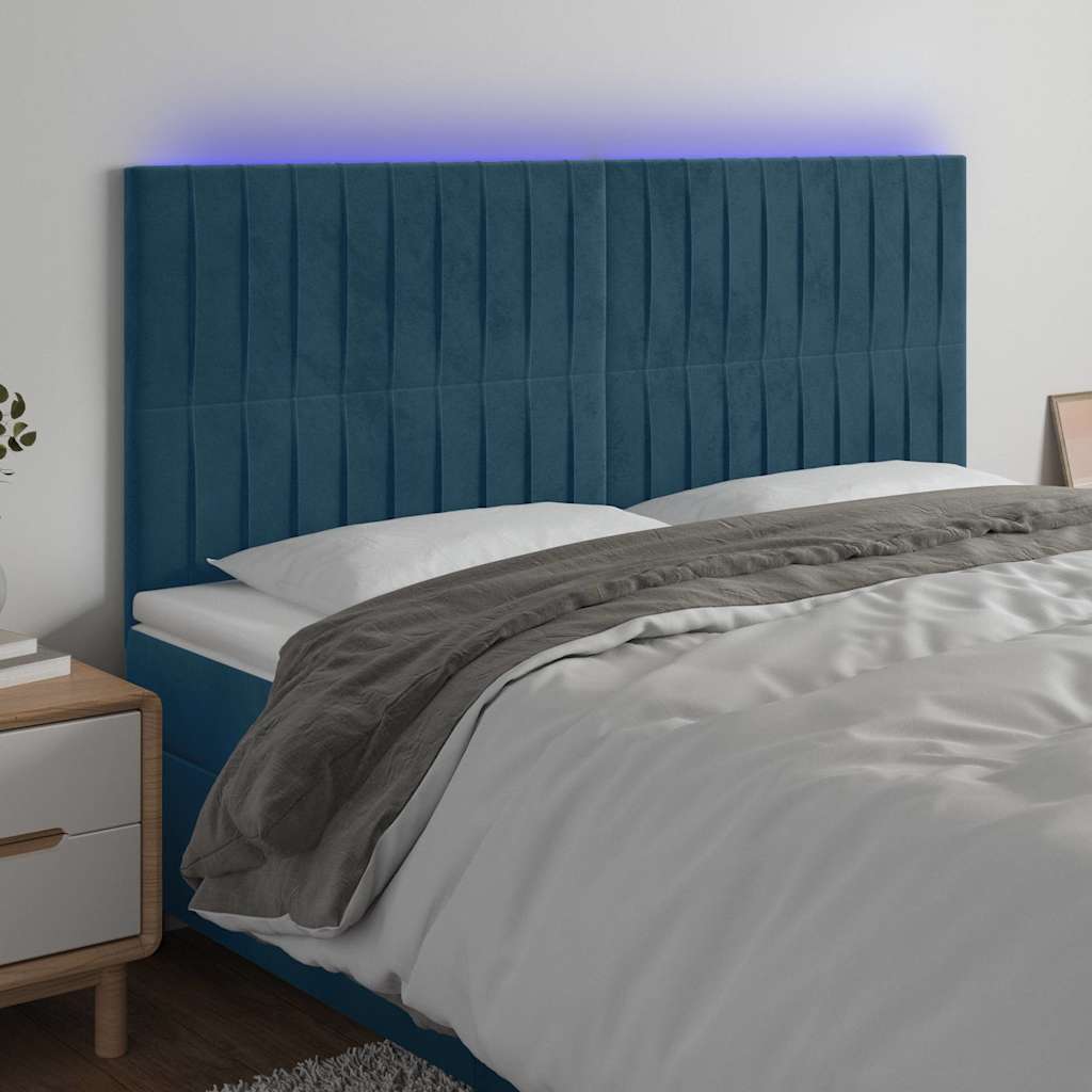 vidaXL Zagłówek do łóżka z LED, ciemnoniebieski, 160x5x118/128 cm