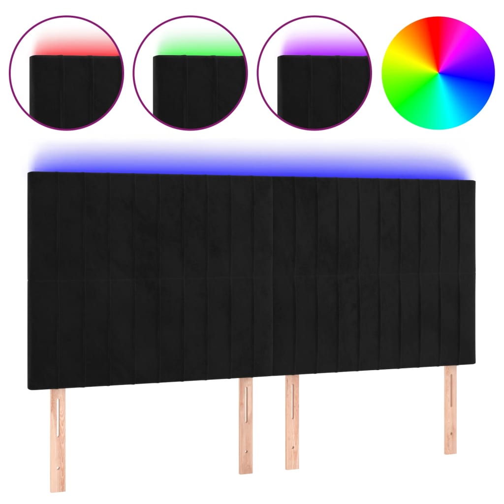 vidaXL Zagłówek do łóżka z LED, czarny, 180x5x118/128 cm, aksamit
