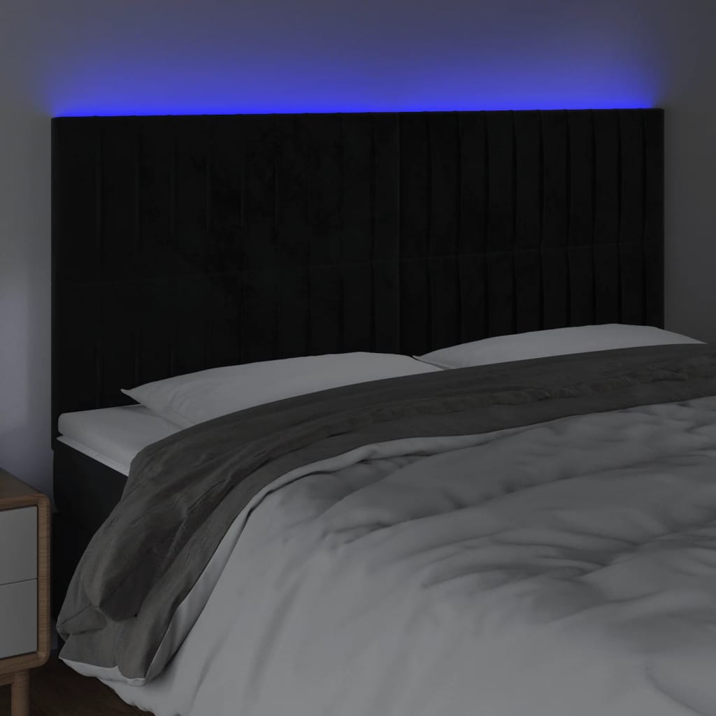 vidaXL Zagłówek do łóżka z LED, czarny, 180x5x118/128 cm, aksamit