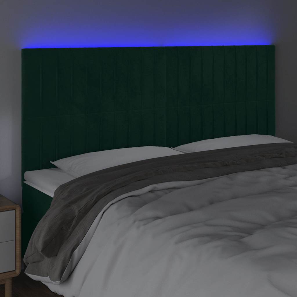 vidaXL Zagłówek do łóżka z LED, ciemnozielony, 180x5x118/128 cm