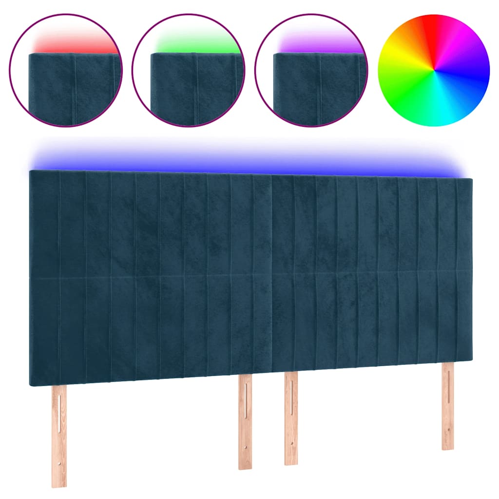 vidaXL Zagłówek do łóżka z LED, ciemnoniebieski, 180x5x118/128 cm