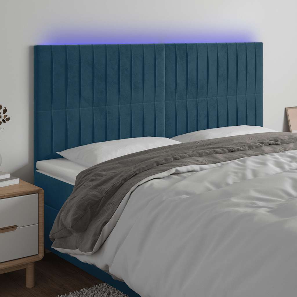 vidaXL Zagłówek do łóżka z LED, ciemnoniebieski, 180x5x118/128 cm