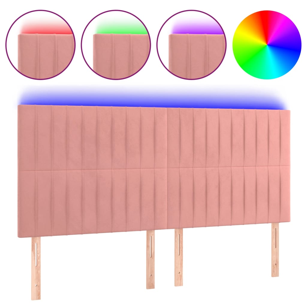 vidaXL Zagłówek do łóżka z LED, różowy, 180x5x118/128 cm, aksamit