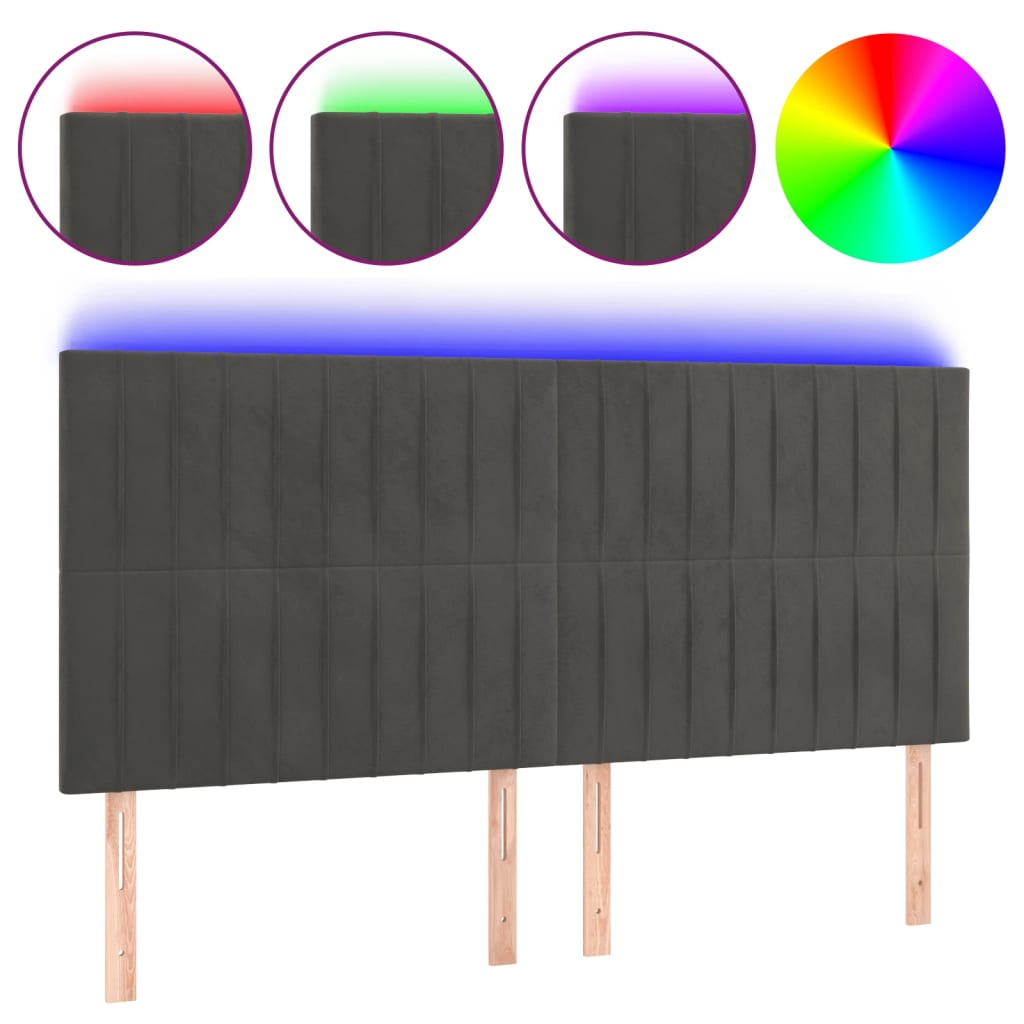 vidaXL Zagłówek do łóżka z LED, ciemnoszary, 200x5x118/128 cm, aksamit