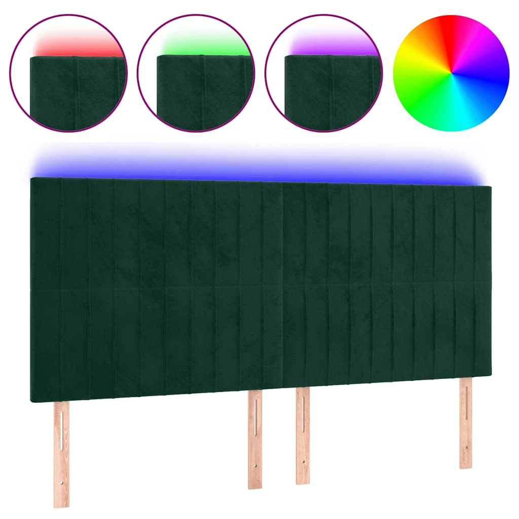 vidaXL Zagłówek do łóżka z LED, ciemnozielony, 200x5x118/128 cm