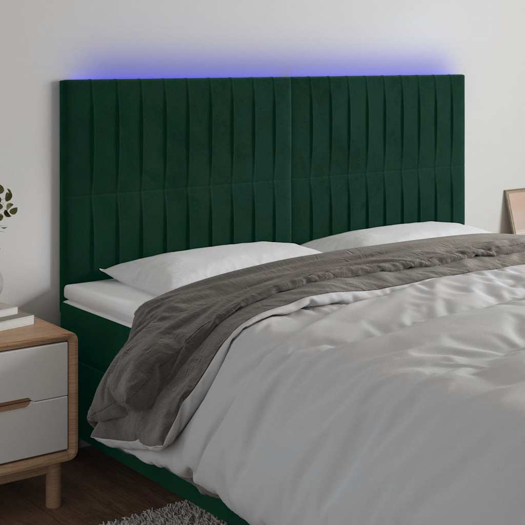 vidaXL Zagłówek do łóżka z LED, ciemnozielony, 200x5x118/128 cm