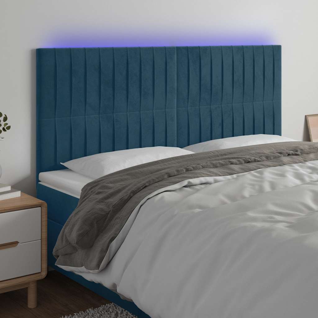 vidaXL Zagłówek do łóżka z LED, ciemnoniebieski, 200x5x118/128 cm