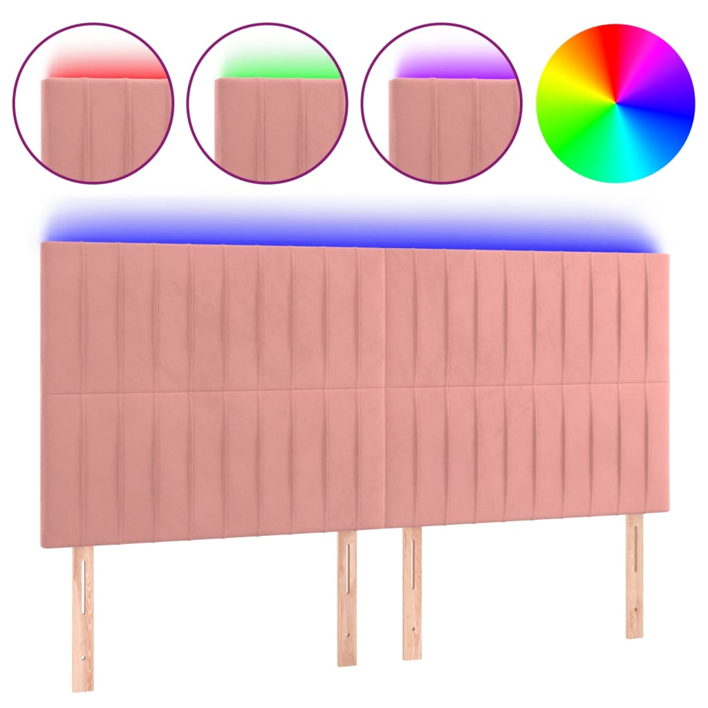vidaXL Zagłówek do łóżka z LED, różowy, 200x5x118/128 cm, aksamit
