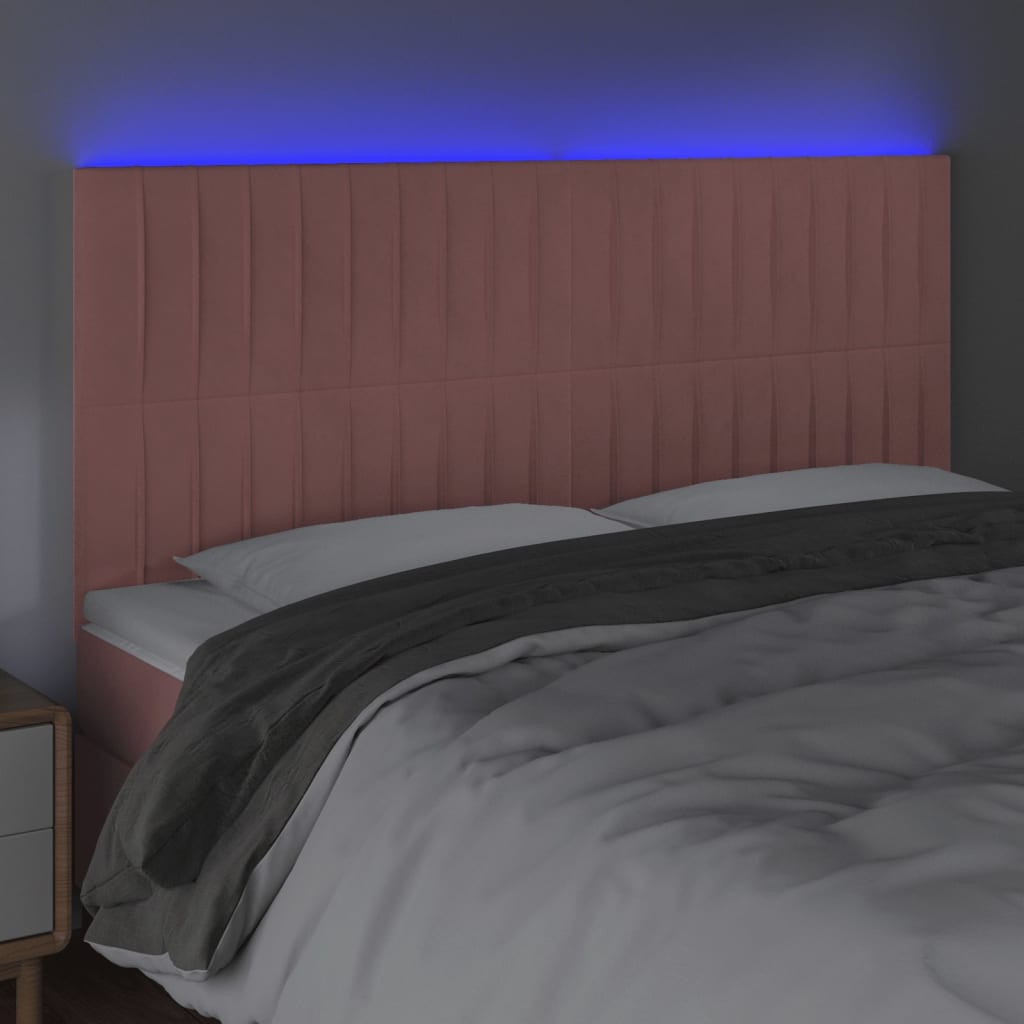 vidaXL Zagłówek do łóżka z LED, różowy, 200x5x118/128 cm, aksamit