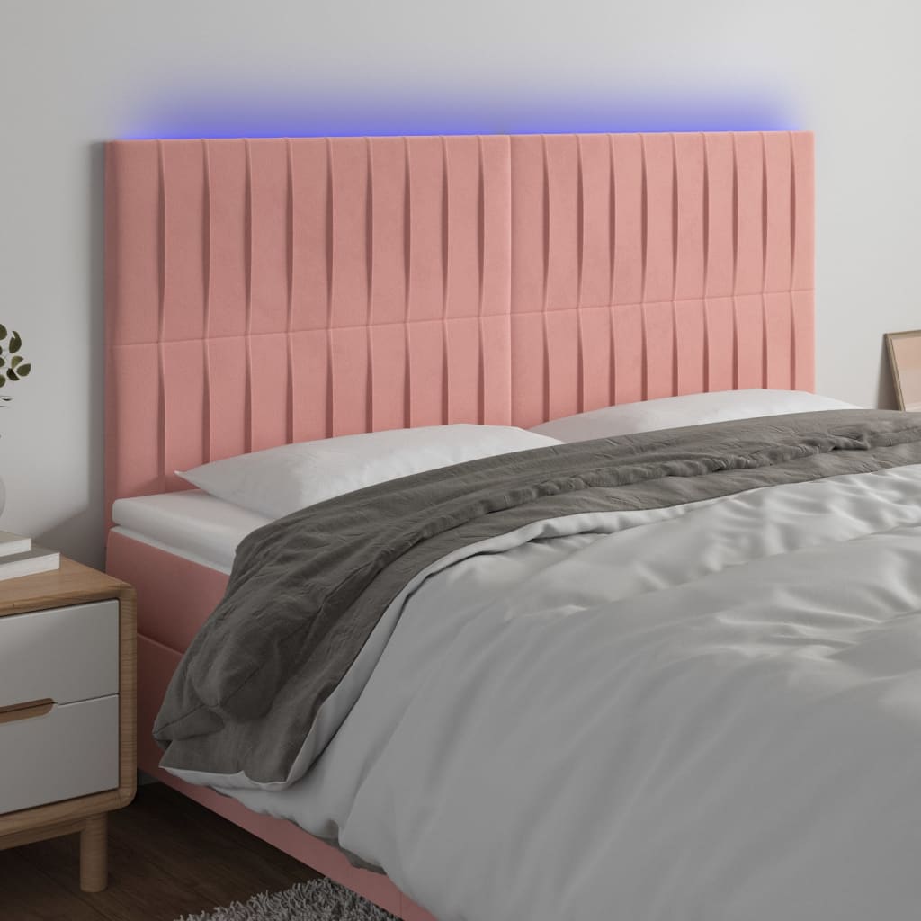 vidaXL Zagłówek do łóżka z LED, różowy, 200x5x118/128 cm, aksamit