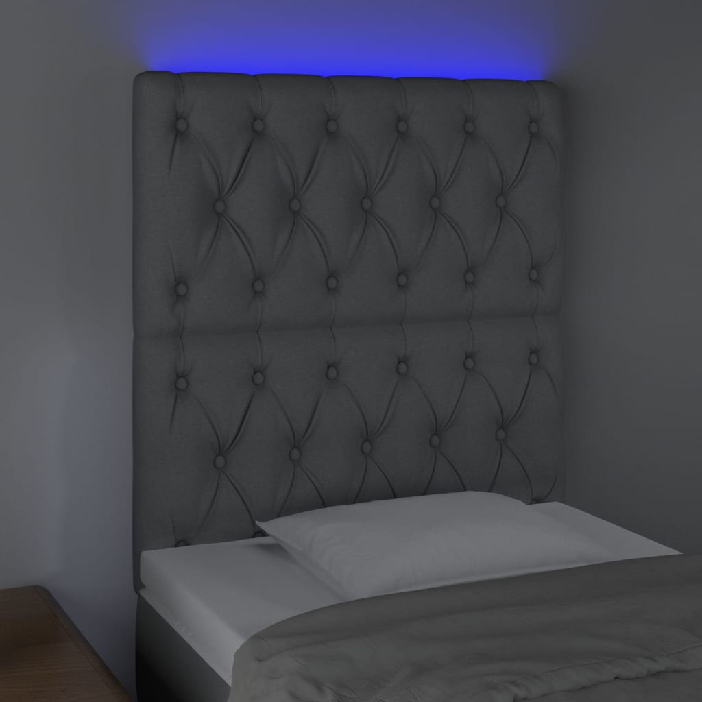 vidaXL Zagłówek do łóżka z LED, jasnoszary, 80x7x118/128 cm, tkanina